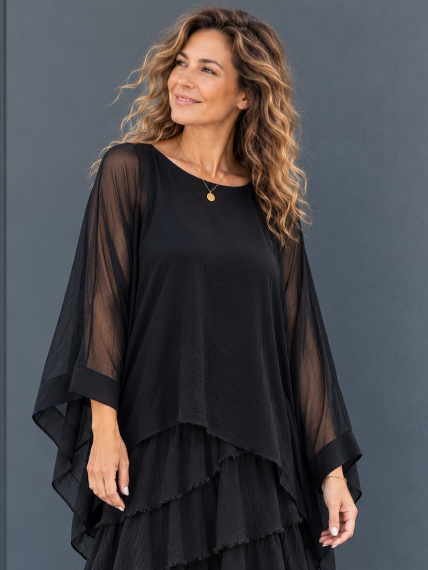 Silk Batwing Top - Black