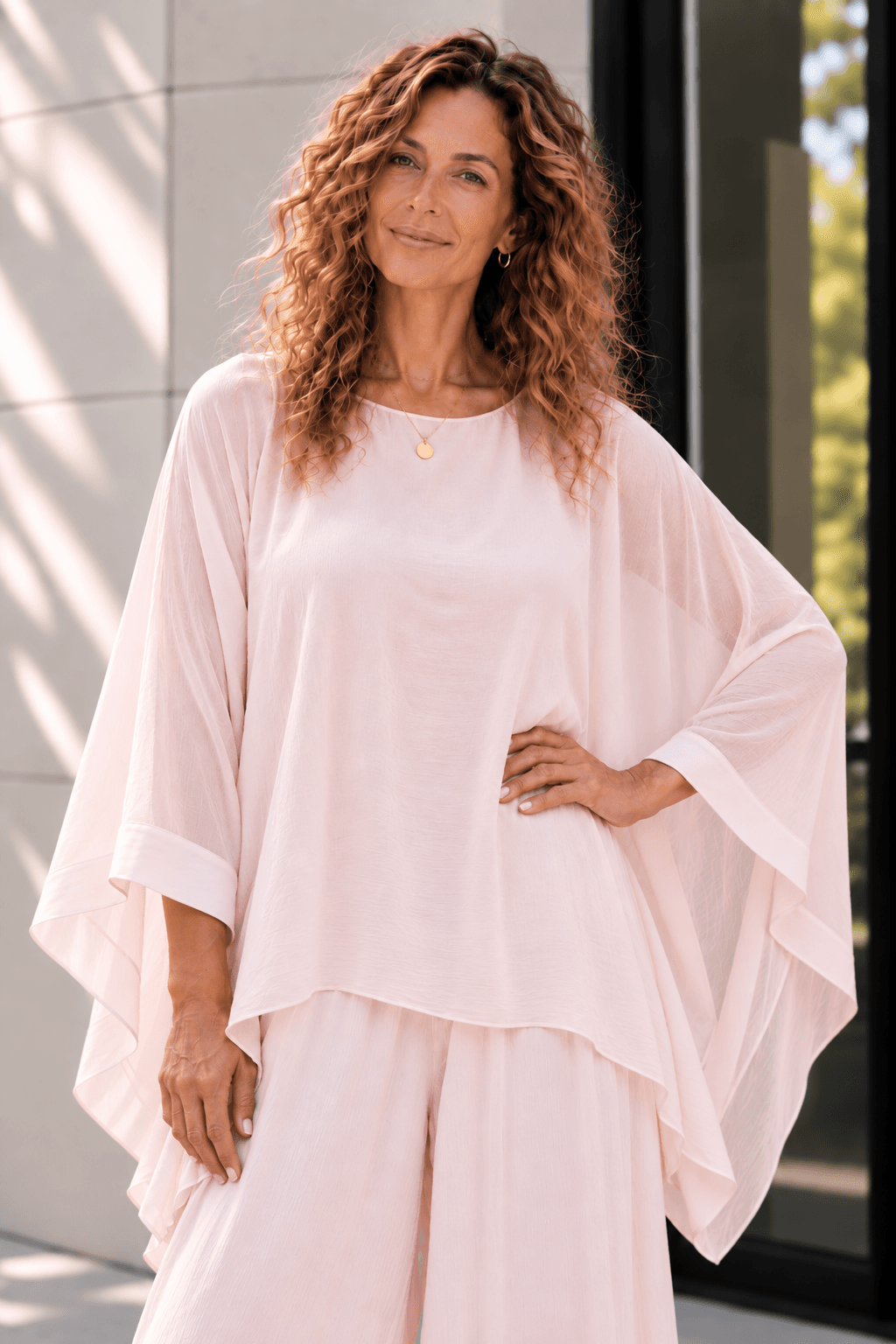 Silk Batwing Top - Blush