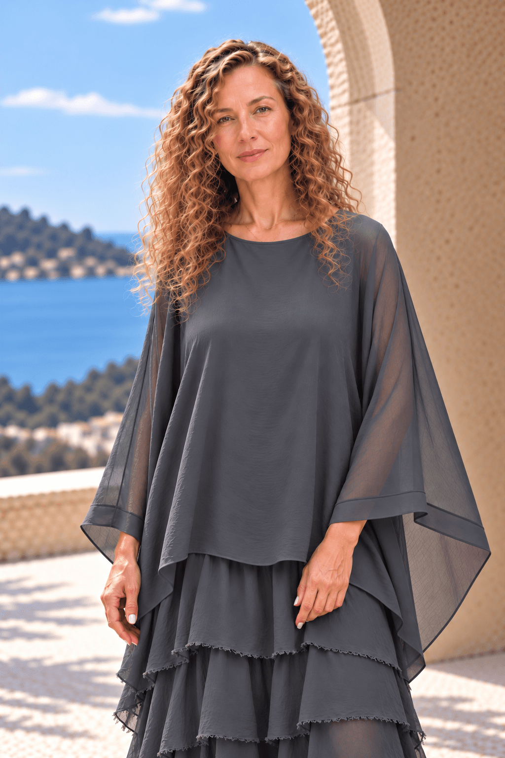 Silk Batwing Top - Charcoal