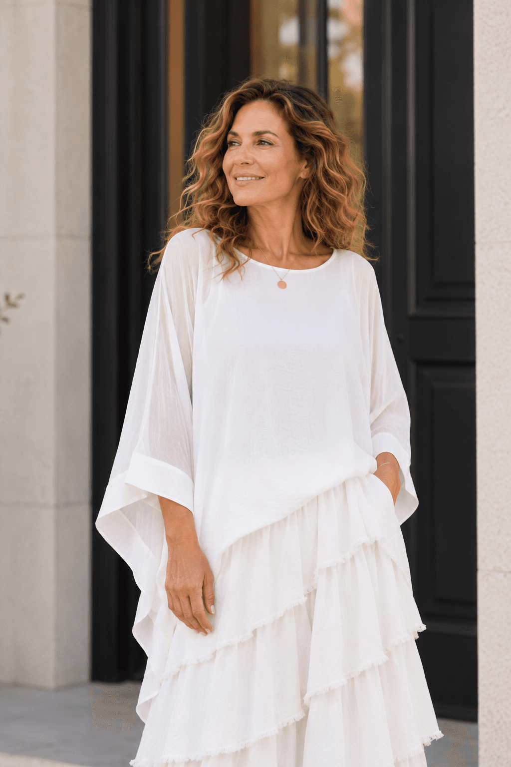 Silk Batwing Top - White